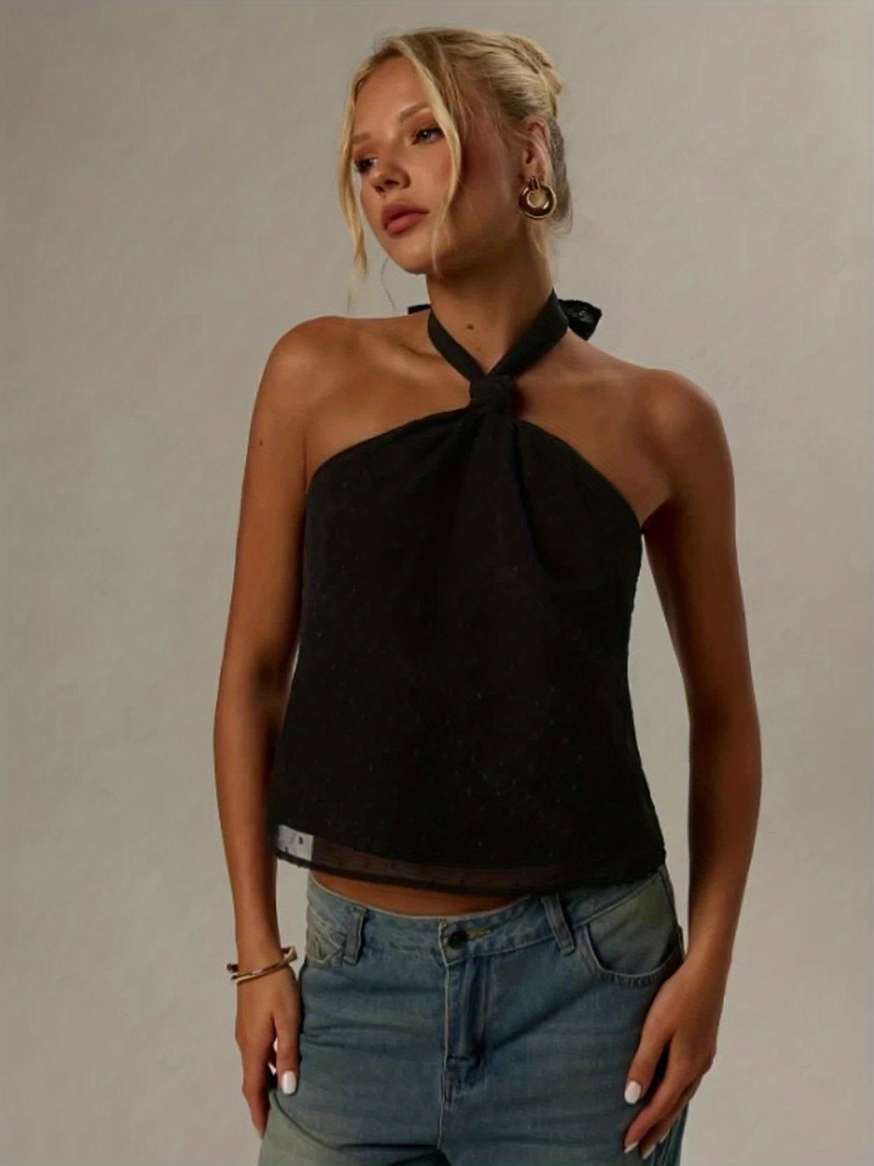 Targeted - Women'S Spring/Summer Solid Color Sexy Minimalist Casual Daily Wear Sleeveless Slim Fit Halter Top Vest