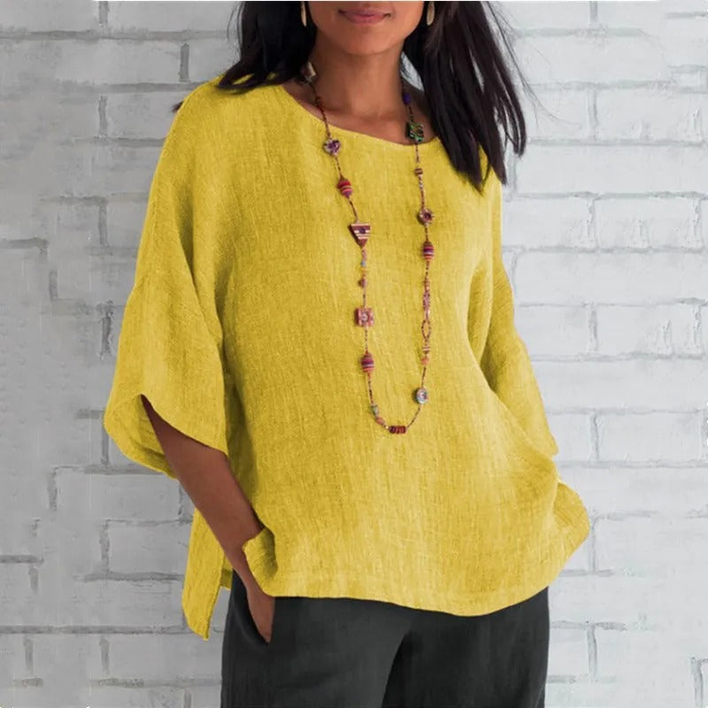 Harper | Women's Relaxed-Fit V-Neck 3/4 Sleeve Linen Tunic