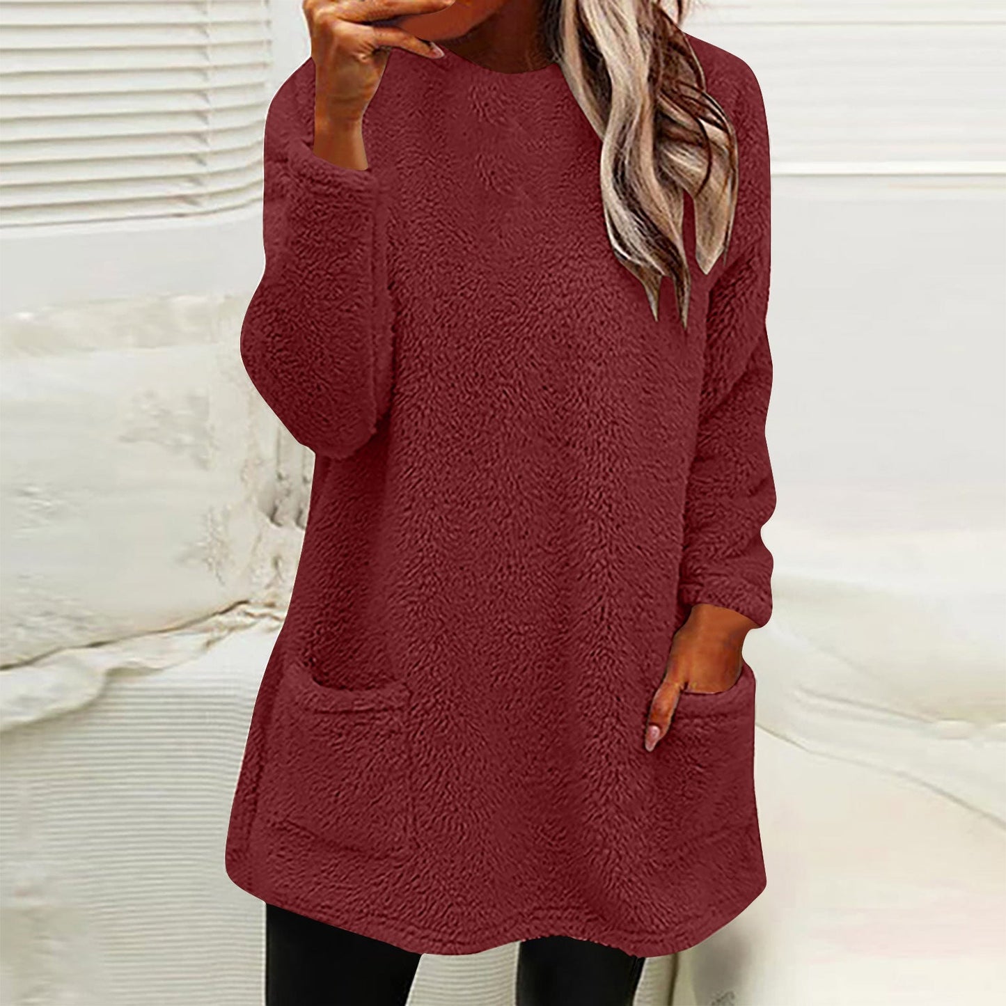 Sabine | Women's Fleece Pocket Long Sleeve Tunic Sweater