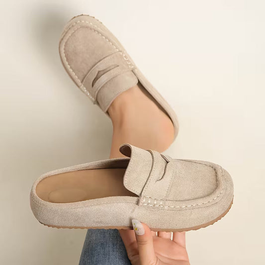 Comfortable Loafers for Women with Suede Upper Penny Strap Cushioned Slip On Flat Style