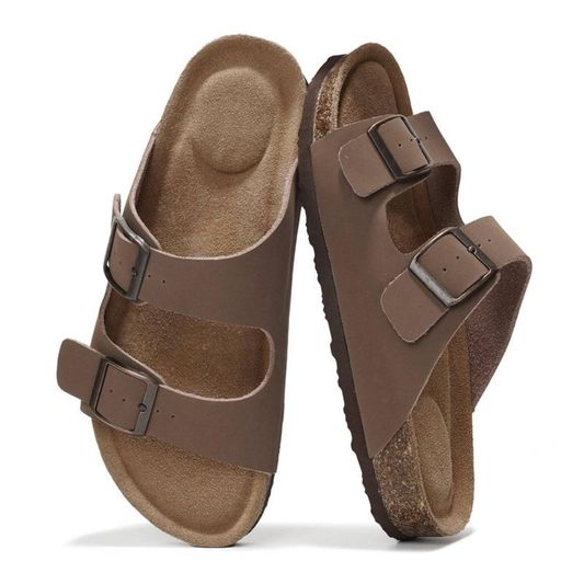 Comfortable Slide Sandals for Women with Double Buckle Strap Contoured Footbed Open Toe Style