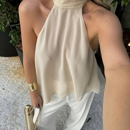 Sexy Halter Back Tank Top New Temperament Ribbon Design Aesthetic Back Satin Sleeveless Top