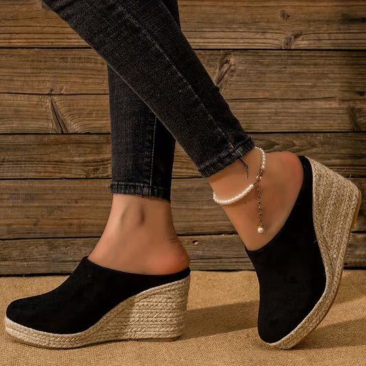 Stylish Mules for Women with Closed Toe Slip On Espadrille Wedge Platform Style