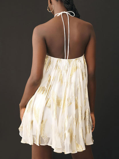 Women's White Mini Dress | Halter Sleeveless