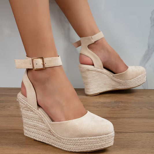 Elegant Espadrille Wedges for Women with Closed Toe Ankle Strap Braided Platform Style