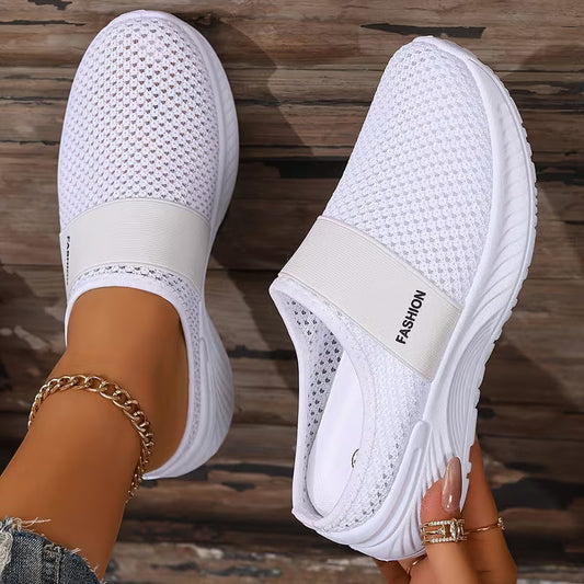 Comfortable Slides for Women with Closed Toe Breathable Mesh Backless Slip On Style