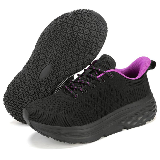 Comfortable Black Running Shoes for Women with Lace Up Breathable Mesh Cushioned Sole Style