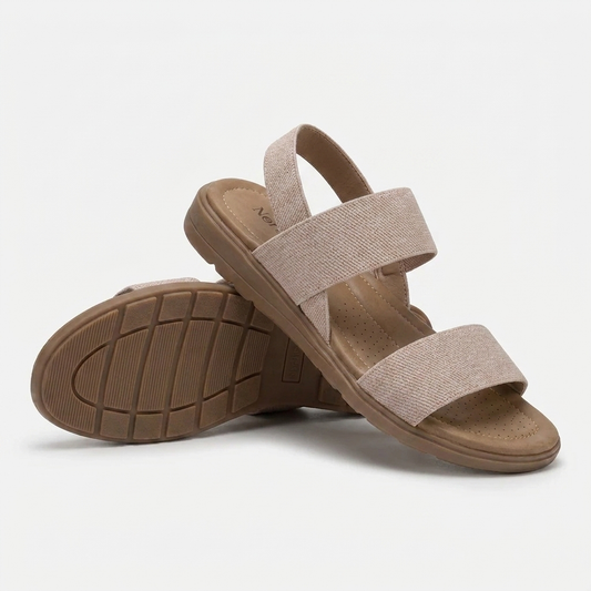 Comfortable Flat Sandals for Women with Two Strap Ankle Buckle Open Toe Cushioned Style