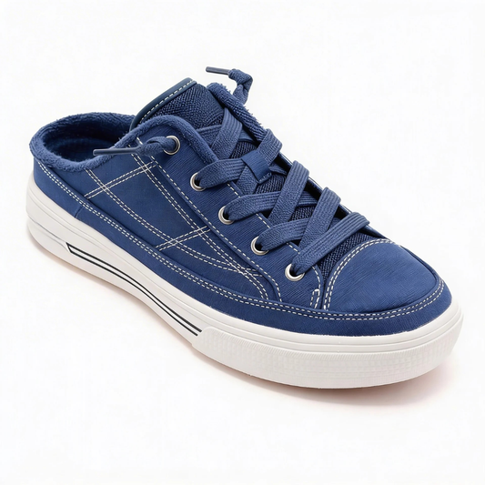 Comfortable Mules for Women with Backless Canvas Upper Lace Up Low Top Sneaker Style