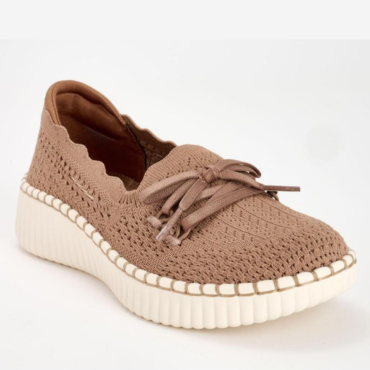 Comfortable Loafers for Women with Scalloped Knit Upper Bow Detail Slip On Platform Style