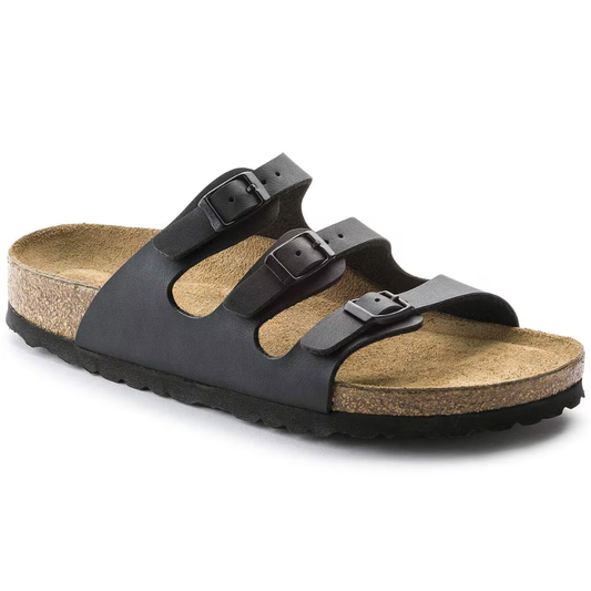Comfortable Sandals for Women with Triple Buckle Strap Cork Footbed Flat Slide Style