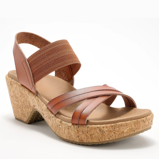 Comfortable Wedge Sandals for Women with Crossover Strap Cork Platform Elastic Slingback Style