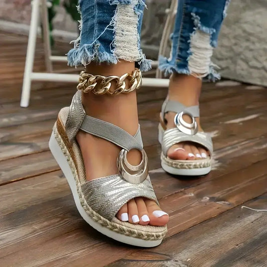 Comfortable Espadrille Wedge Sandals for Women with Ring Buckle Strap Open Toe Platform Style
