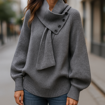 Women’s Sweater | Scarf Neck Button Detail