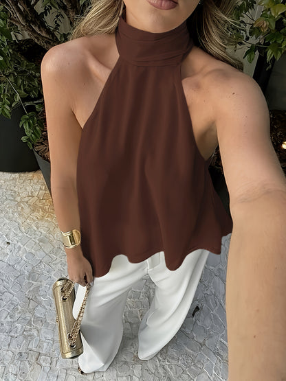 Sexy Halter Back Tank Top New Temperament Ribbon Design Aesthetic Back Satin Sleeveless Top