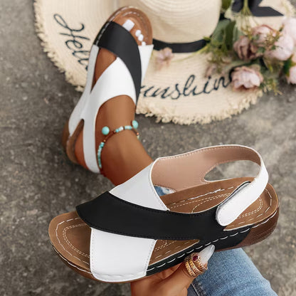 Stylish Wedge Sandals for Women with Cross Strap Open Toe Slip On Platform Style