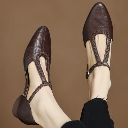 Margot | Women's Leather T-Strap Mary Jane Flats Pointed Toe Flat