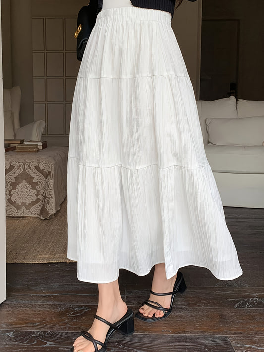 Midi Skirt Summer Cake High Waist New Elastic Mid-Length Large Swing Skirt White