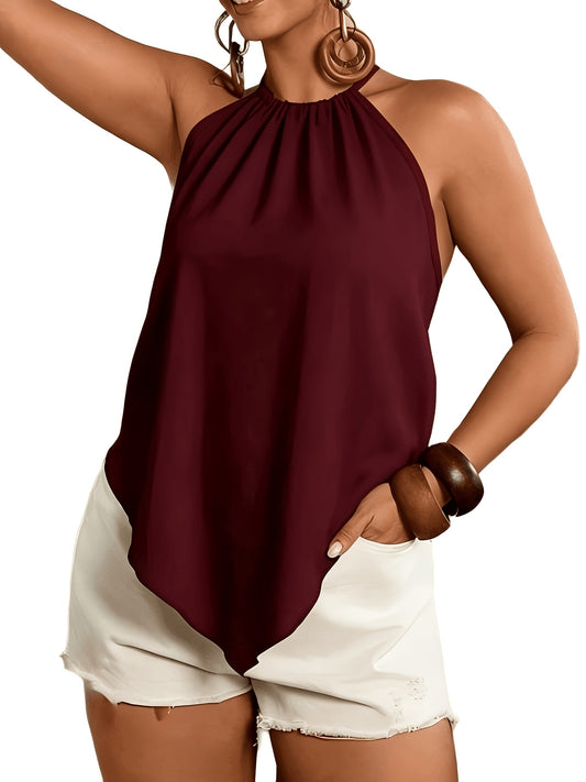 Women'S Fashion Asymmetrical Hem Tie-Neck Sleeveless Blouse, Suitable for Spring And Summer Wear