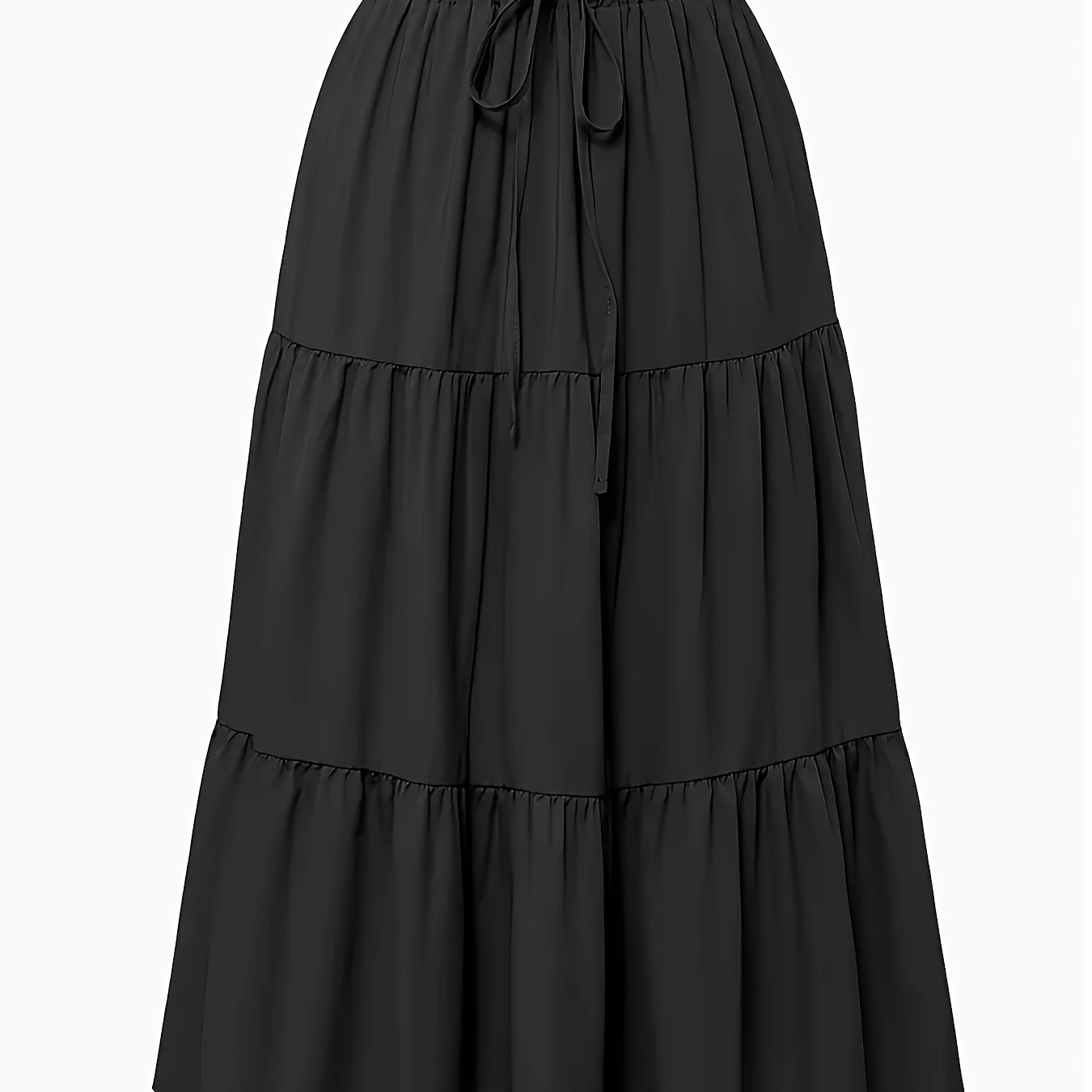 Women's Olive Green Pleated Midi Skirt - Lightweight Adjustable Drawstring Waist, Hand Washable Spring/Summer Elegant Solid Color Skirt for Casual & Formal Outfits, Casual Attire, Nontransparent Fabric, Spring Fashion, Classic Style, Breathable Material,