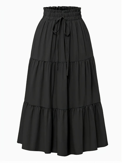 Women's Olive Green Pleated Midi Skirt - Lightweight Adjustable Drawstring Waist, Hand Washable Spring/Summer Elegant Solid Color Skirt for Casual & Formal Outfits, Casual Attire, Nontransparent Fabric, Spring Fashion, Classic Style, Breathable Material,