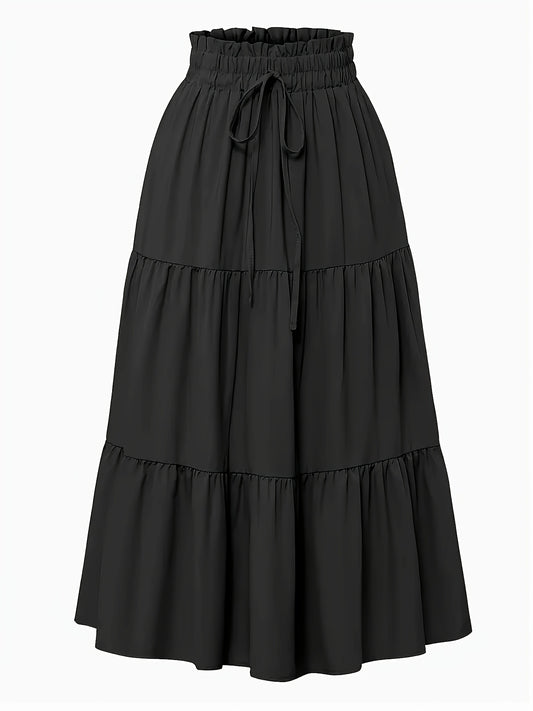 Women's Olive Green Pleated Midi Skirt - Lightweight Adjustable Drawstring Waist, Hand Washable Spring/Summer Elegant Solid Color Skirt for Casual & Formal Outfits, Casual Attire, Nontransparent Fabric, Spring Fashion, Classic Style, Breathable Material,