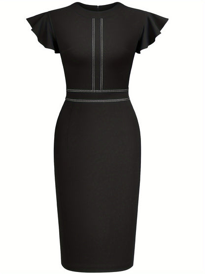 Women'S Slim-Fit Dress, Round Neck Sleeveless Design, Three-Dimensional Center Line Tailoring to Lengthen The Body Proportion, Hip-Wrap Skirt Is Easy And Neat, Suitable for Business Commuting And Formal Occasions