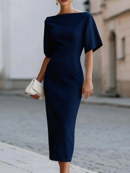 Boat Neck Midi-length Fitted Dress