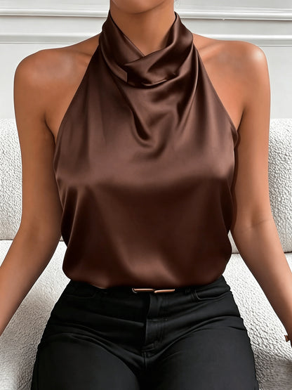Elegant and Sexy Halter Neck Backless Top, Suitable for Summer Dates, Parties, Commuting, and Casual Fashion. Versatile and High-end, This Short-length Top Accentuates Your Figure with a Vintage Style