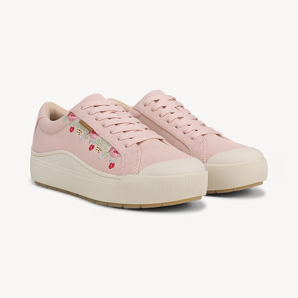 Effortless Trainers for Women with Lace Up Round Toe Floral Embroidered Platform Style