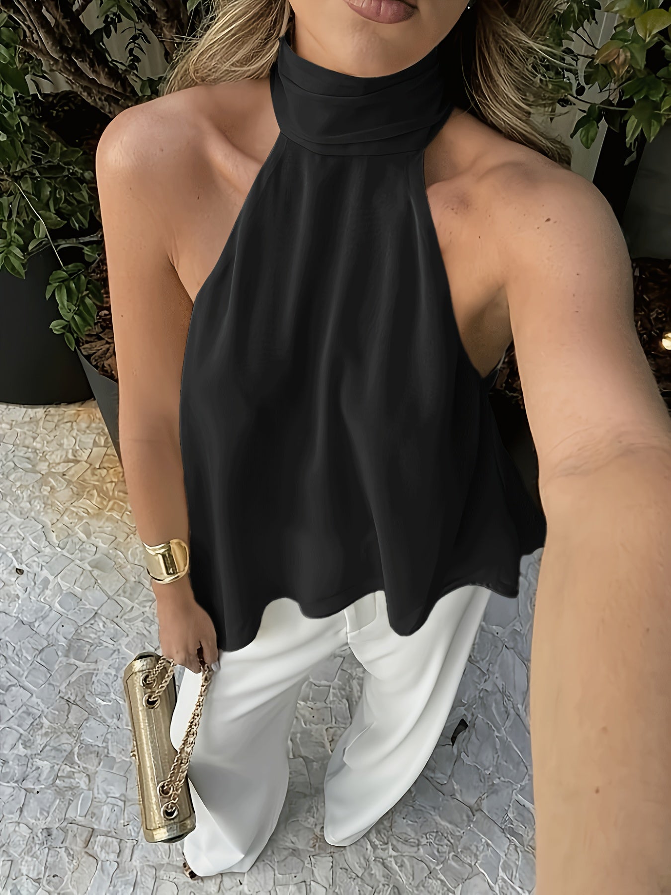 Sexy Halter Back Tank Top New Temperament Ribbon Design Aesthetic Back Satin Sleeveless Top