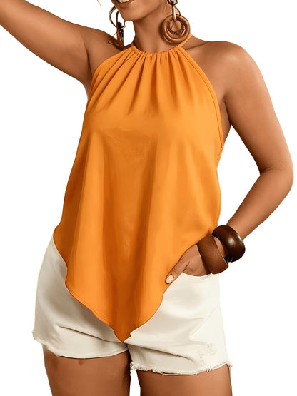 Women'S Fashion Asymmetrical Hem Tie-Neck Sleeveless Blouse, Suitable for Spring And Summer Wear