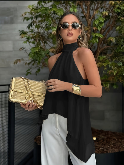 Sexy Halter Back Tank Top New Temperament Ribbon Design Aesthetic Back Satin Sleeveless Top