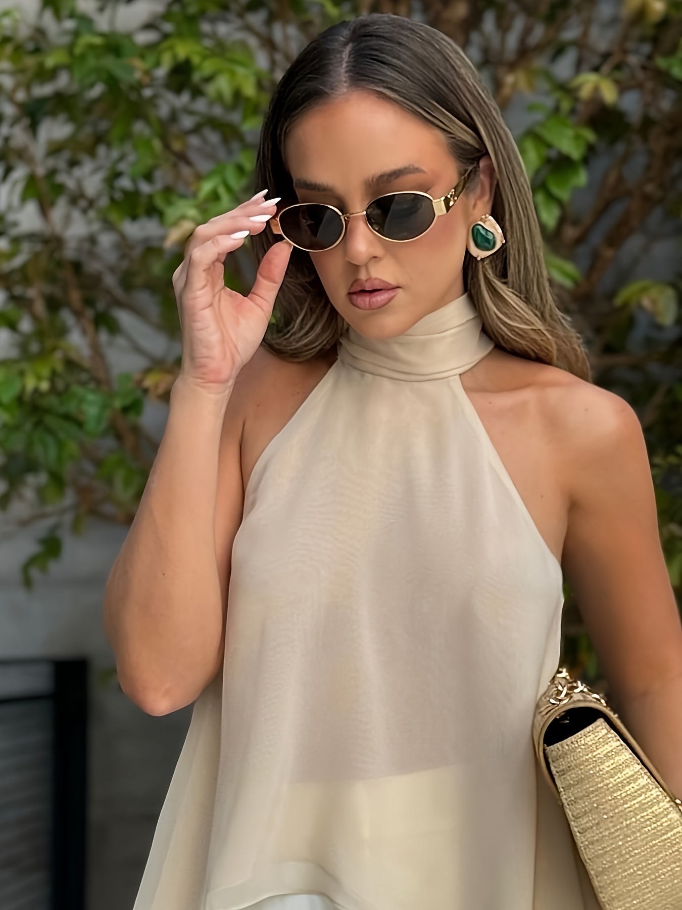 Sexy Halter Back Tank Top New Temperament Ribbon Design Aesthetic Back Satin Sleeveless Top