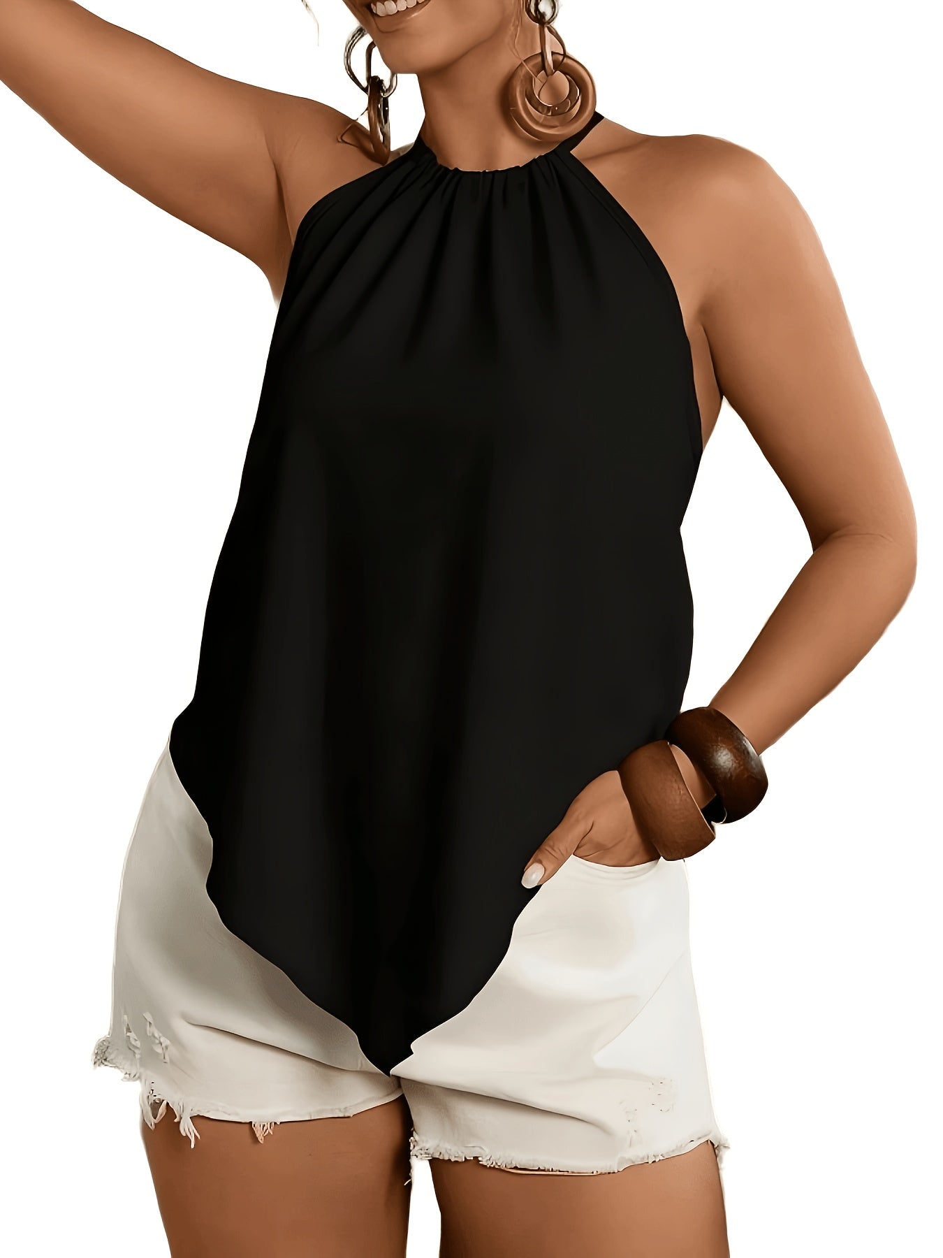 Women'S Fashion Asymmetrical Hem Tie-Neck Sleeveless Blouse, Suitable for Spring And Summer Wear