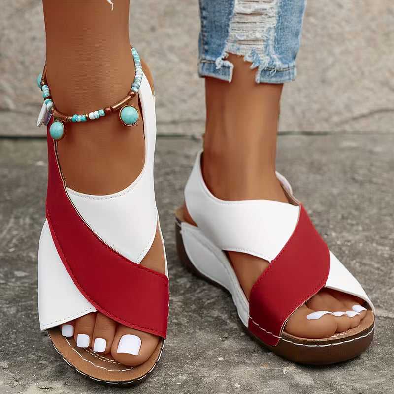 Stylish Wedge Sandals for Women with Cross Strap Open Toe Slip On Platform Style