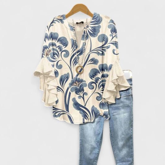 Women’s Blouse | V-Neck Ruffle Sleeve