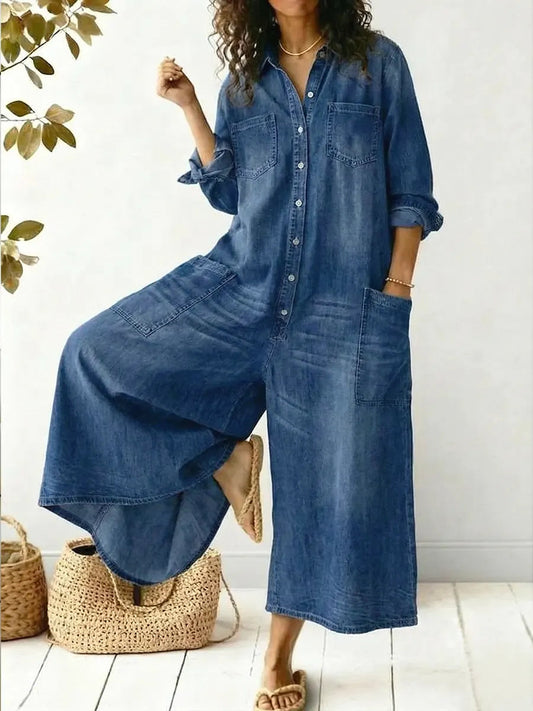 Jeen | Women's Jumpsuit Long Sleeve Button Front Wide Leg