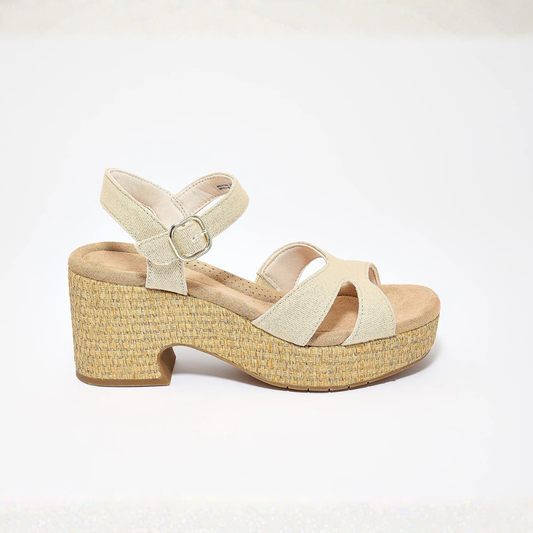 Comfortable Block Heel Sandals for Women with Crossover Strap Espadrille Platform Ankle Strap Style