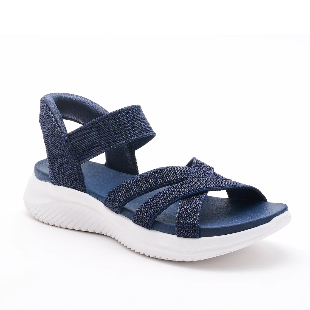 Comfortable Sandals for Women with Woven Stretch Strap Cushioned Sole Ankle Buckle Sport Style
