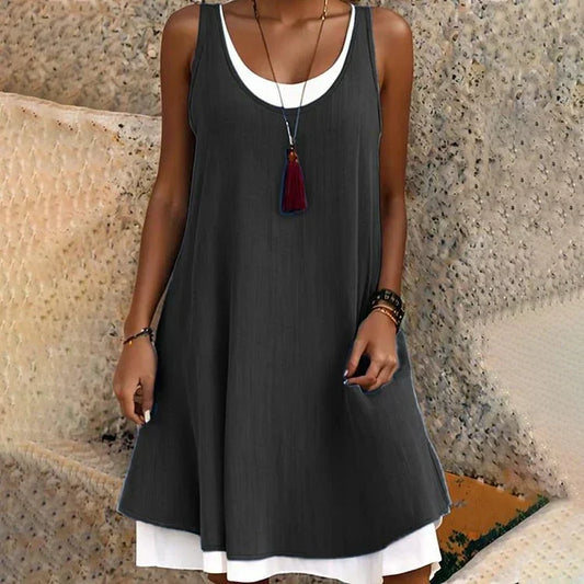Tessa | Women's Sleeveless Scoop Neck Layered Mini Dress