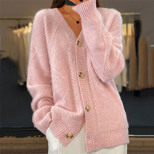 Camille | Women's Cable Knit V-Neck Cardigan