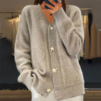 Camille | Women's Cable Knit V-Neck Cardigan