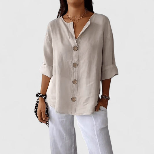 Cathlyn | Women's Blouse V-Neck Button-Front Long Sleeve