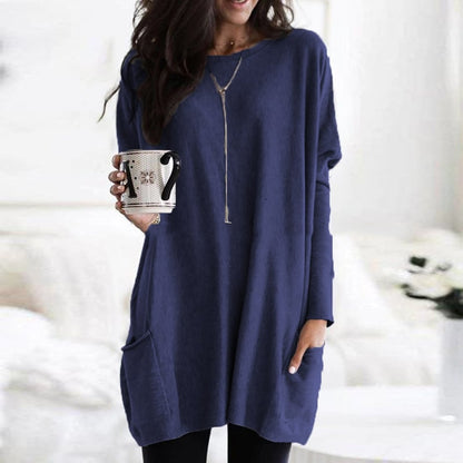 Delaney | Women's Oversized Patch Pocket Long Sleeve Tunic Sweater