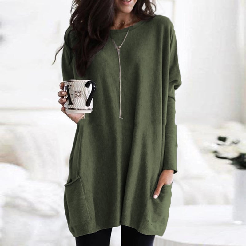 Delaney | Women's Oversized Patch Pocket Long Sleeve Tunic Sweater
