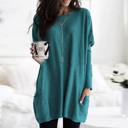 Delaney | Women's Oversized Patch Pocket Long Sleeve Tunic Sweater