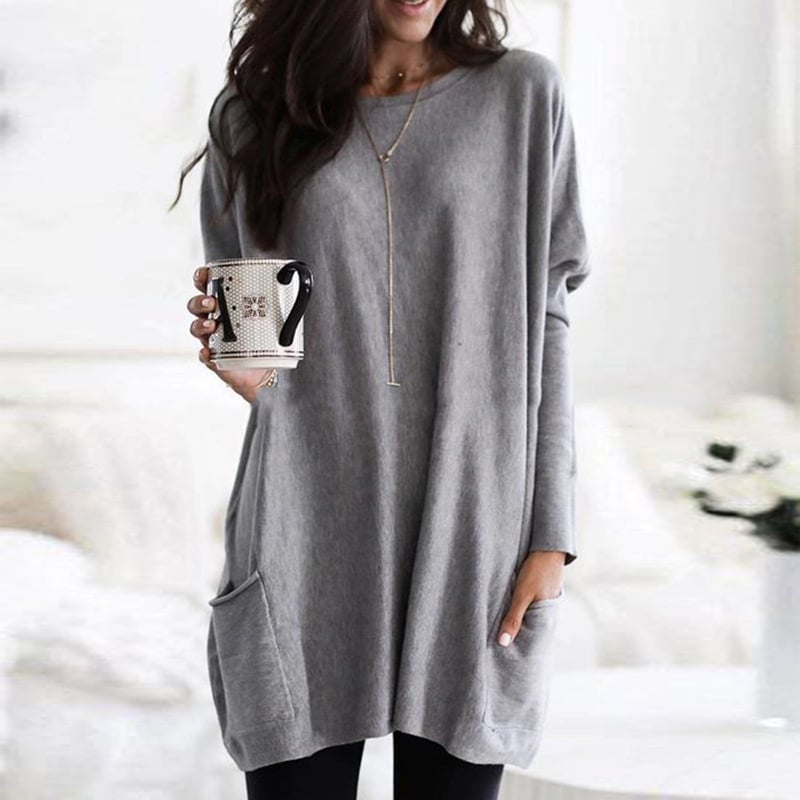 Delaney | Women's Oversized Patch Pocket Long Sleeve Tunic Sweater