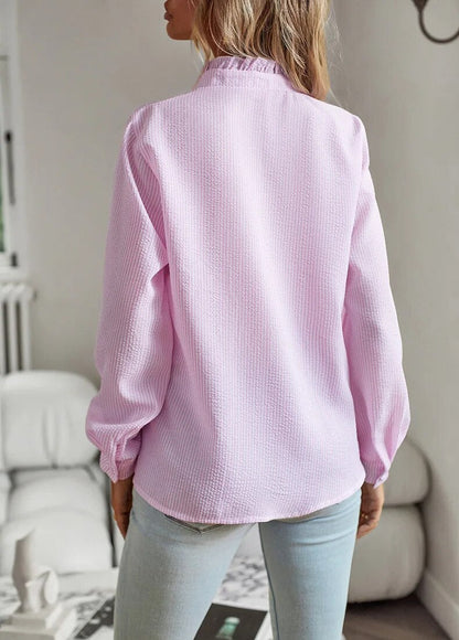 Eleanor | Women's Blouse Ruffle Front Button-Up Long Sleeve