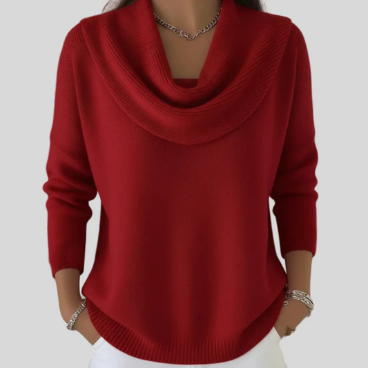 Elena | Women's Draped Cowl Neck Long Sleeve Sweater